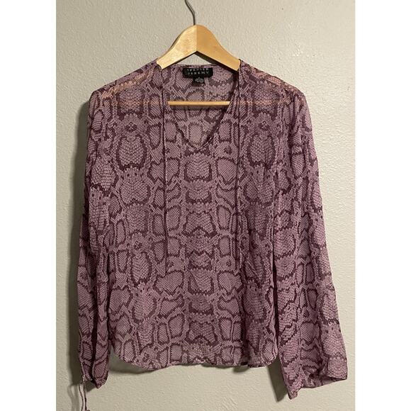 Vintage Spenser Jeremy Women Top Size 10 Purple Snakeprint Silk Sheer Mob Wife - Picture 1 of 7